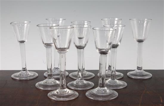 A composed set of ten wine glasses, c.1740, 15 - 16cm